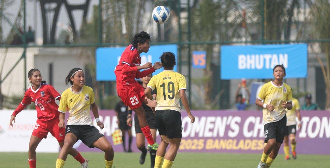 नेपालले भुटानलाई ८-० को फराकिलो अन्तरले हरायो, उपाधिका लागि बंगलादेशसँग खेल्ने